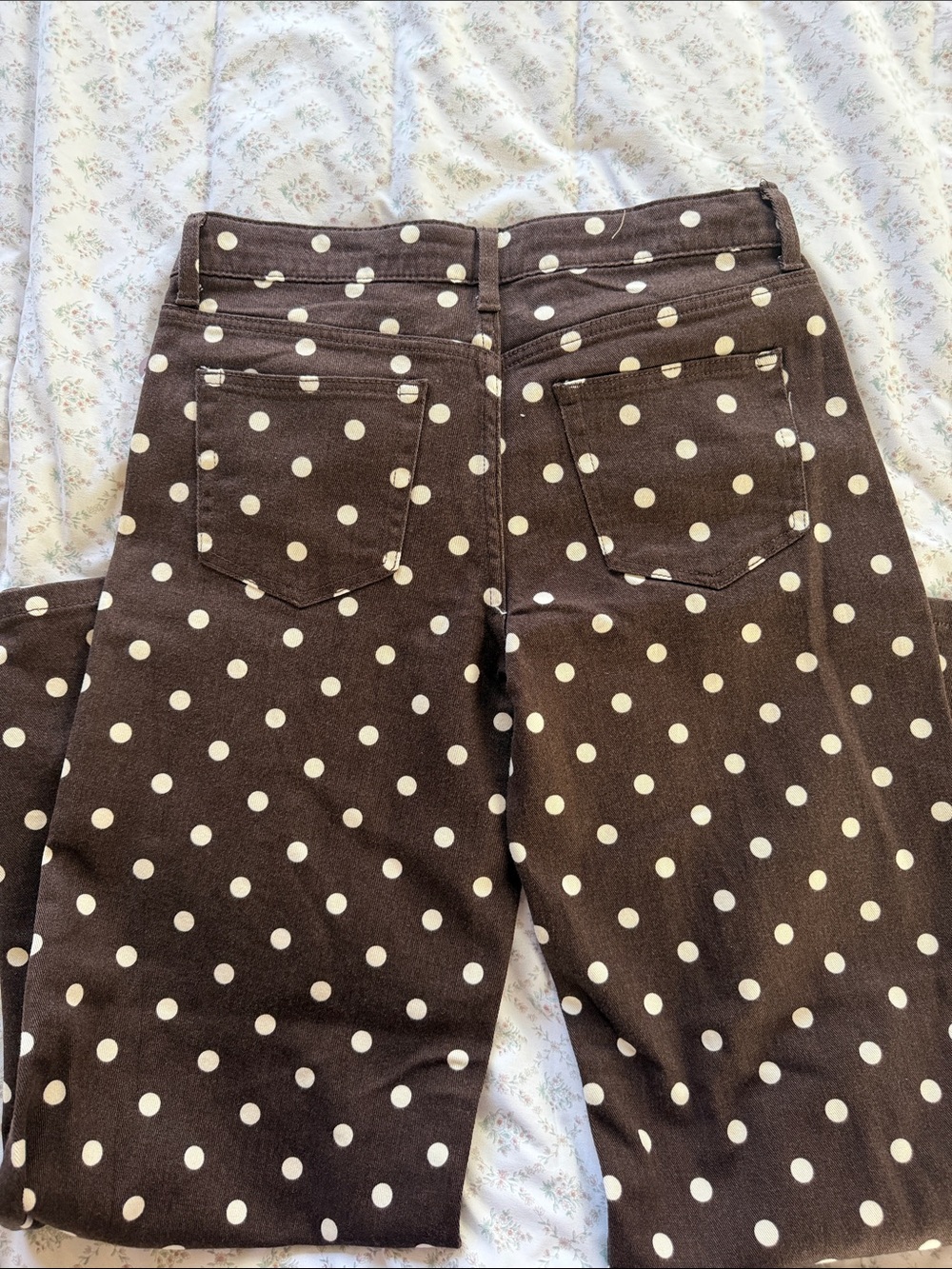 Polka Dot Wide Leg Pants - Brown with Cream Dots - Picture 7 of 7